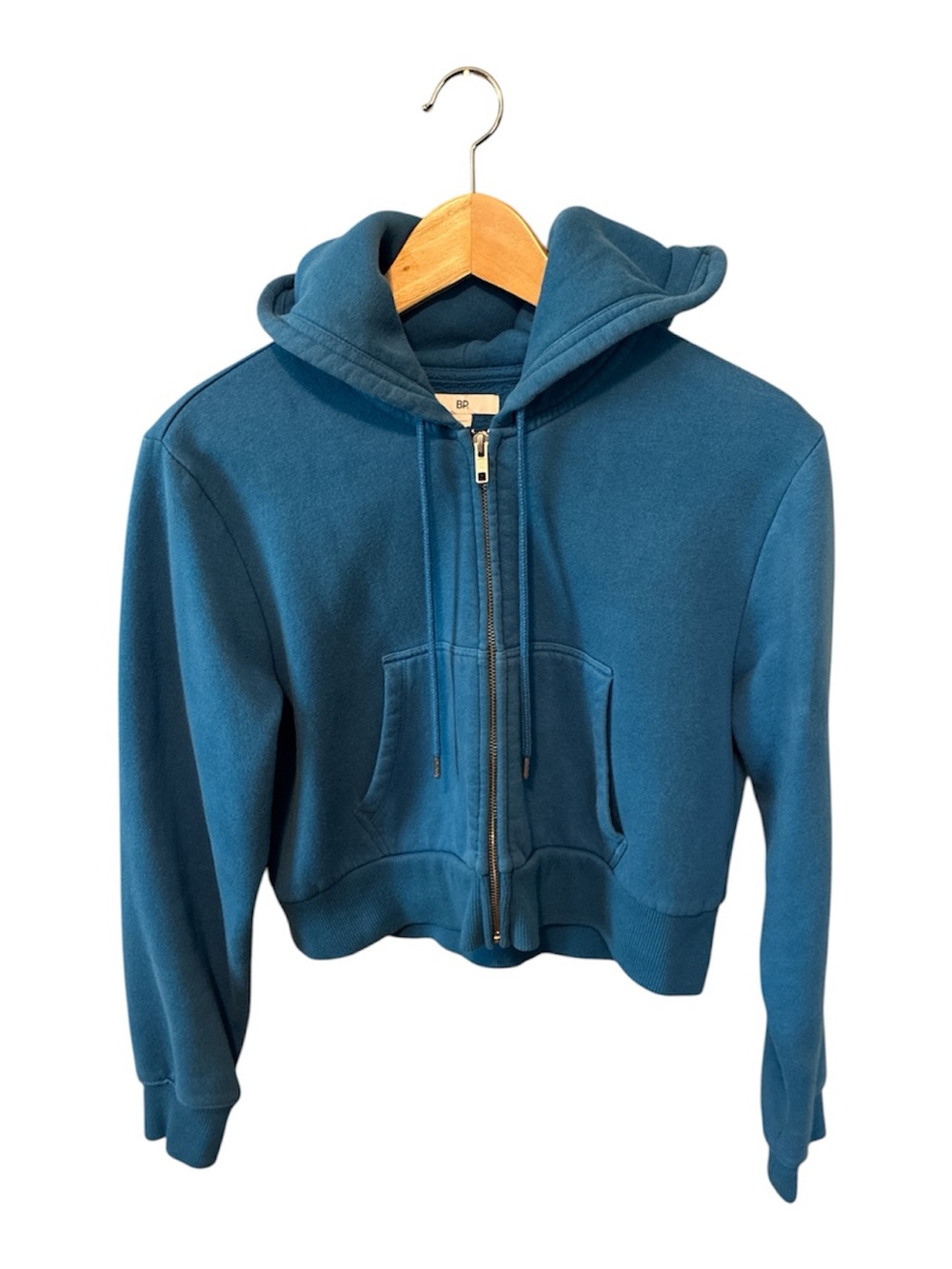 Nordstrom BP Crop Cotton Blend Blue Water Zip-Up Hoodie Sweatshirt Large